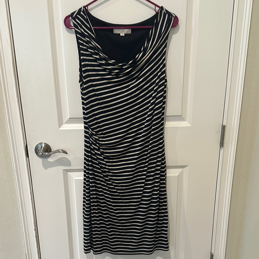 LOFT Black & Crème Midi Tank Dress Size Medium